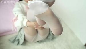 Young beauty in see-through white pantyhose, kawaiilegs